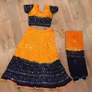 Indian lehenga choli sari orange blue
